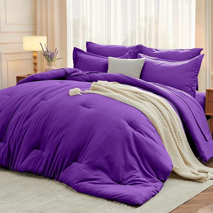 Environmentally Friendly MUXHOMO 7 Pieces Queen Comforter Set Soft Bed in a Bag Queen Size All Season Bedding Set with Comforter Flat Sheet Fitted Sheet Pillowcases amp Shams Purple Breathable