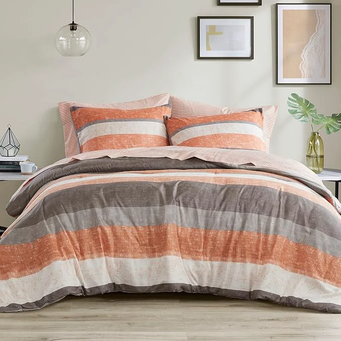 Smooth Madison Park Essentials Jaxon Twin Comforter Set Bed in A Bag Comforter amp Sheet Set Modern Casual Stripes Print All Seasons Soft Bedding Makeover Matching Sham Twin Coral Grey 5 Piece High-End