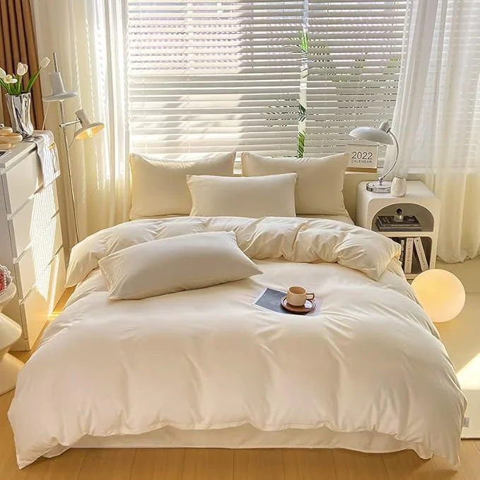 Sophisticated Cottonight Ivory White Comforter Set King Beige Bedding Comforter Set Off White Solid Blanket Quilts Modern Soft Breathable Modern Simple Off White Bedding Set for Women Men King Bed Healthy
