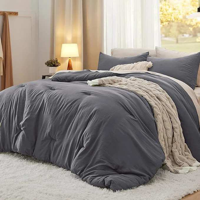 Powerful Bedsure King Comforter Set Dark Grey Soft Prewashed Bedding for All Seasons 3 Pieces GentleSoft™ Bed Set 1 Lightweight Comforter 104 quot x90 quot and 2 Pillowcases 20 quot x36 quot Versatile