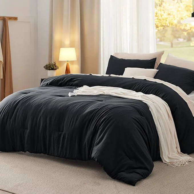 Authentic Bedsure Oversized King Comforter Set Black Soft Prewashed Bedding for All Seasons 3 Pieces GentleSoft™ Bed Set 1 Lightweight Comforter 120 quot x98 quot and 2 Pillowcases 20 quot x36 quot Advanced