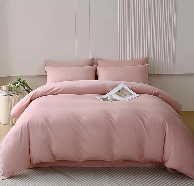 Organic Houseri Pink Comforter Set - Twin Size Blush amp Rose Pink Bedding for Girls Relaxed