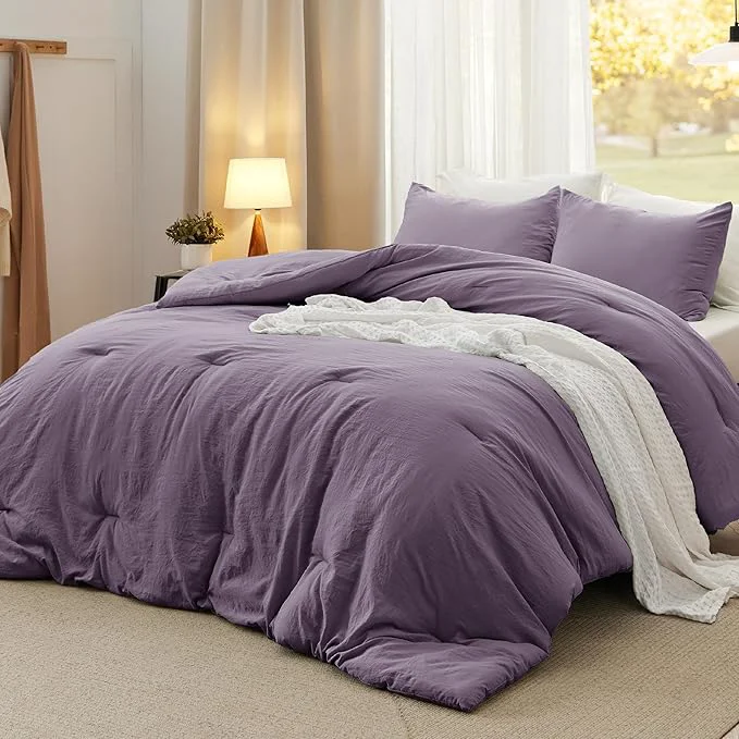 Certified Bedsure Oversized Queen Comforter Set Grayish Purple Soft Prewashed Bedding for All Seasons 3 Pieces GentleSoft™ Bed Set 1 Lightweight Comforter 98 quot x98 quot and 2 Pillowcases 20 quot x26 quot Premium