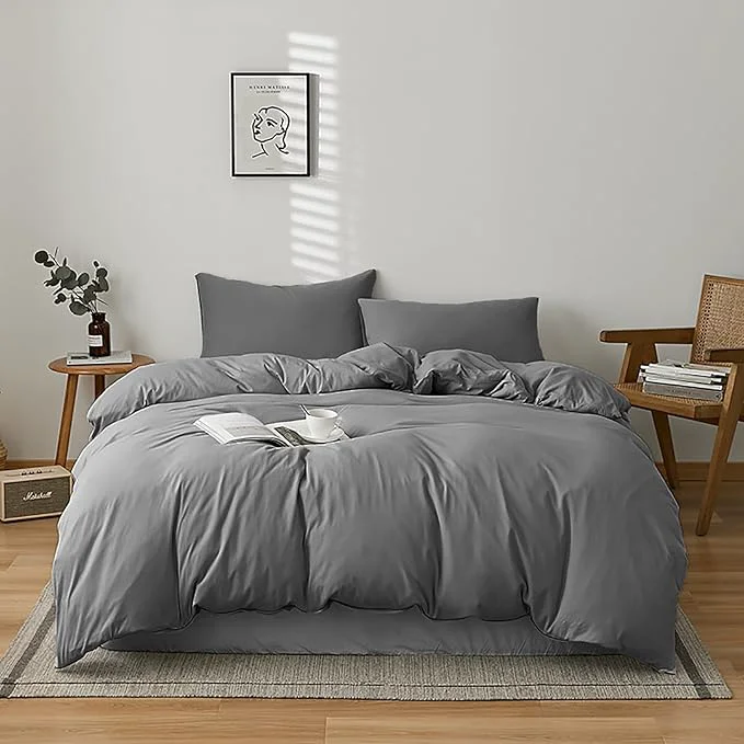 Premium Material Cottonight Grey Comforter Set King Men Dark Gray Bedding Comforter Set King Size Solid 3Pcs Bed Set Modern Cozy Breathable Gray Bedding Comforter Sets for Women Men User-Friendly
