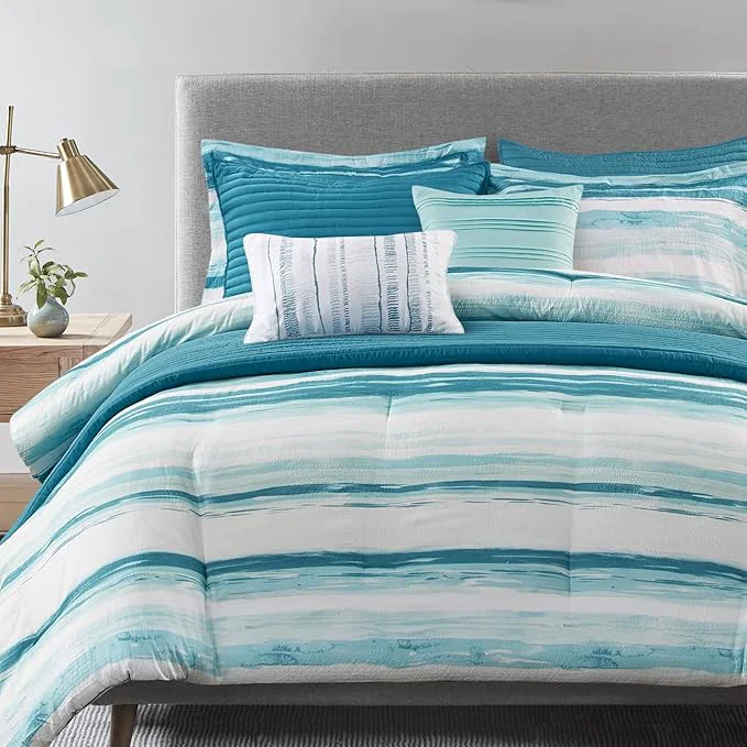 Environmentally Friendly Madison Park Marina Comforter Quilt Combo Set - Modern Luxury Design All Season Down Bedding Matching Shams Decorative Pillows King Cal King 104 quot x92 quot Aqua 8 Piece