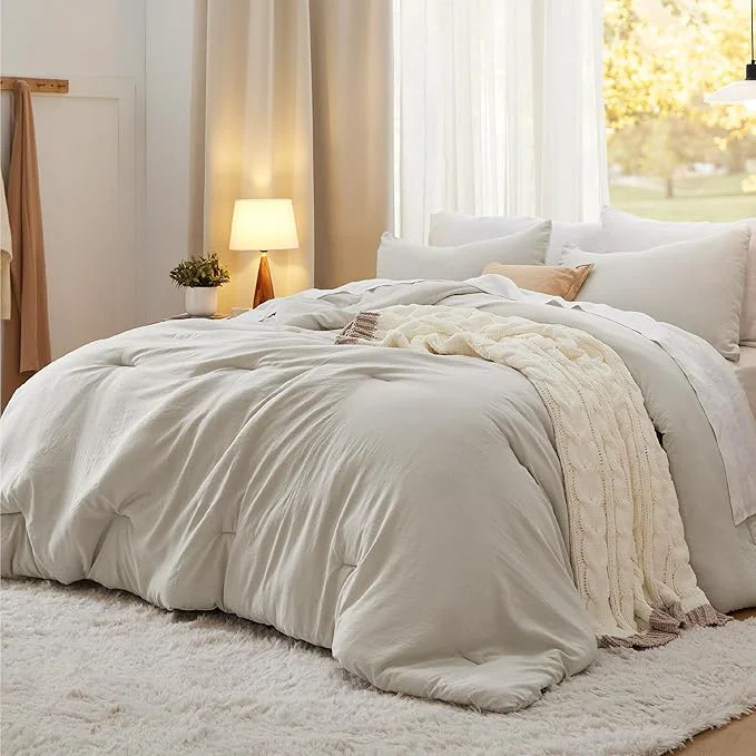 Reusable Bedsure King Comforter Set Beige Soft Prewashed Bedding for All Seasons 3 Pieces GentleSoft™ Bed Set 1 Lightweight Comforter 104 quot x90 quot and 2 Pillowcases 20 quot x36 quot Safe