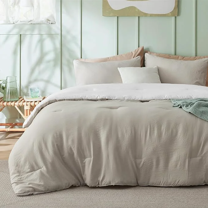 Artisan Bedsure California King Comforter Set Beige White Soft Prewashed Bedding for All Seasons 3 Pieces GentleSoft™ Bed Set 1 Lightweight Comforter 104 quot x96 quot and 2 Pillowcases 20 quot x36 quot Sophisticated