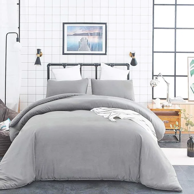 Houseri Light Grey Comforter Set King Silver Gray Bedding Sets Women Men Elegant Pale Grey King Size Bed Quilts Soft Comfy Solid Color Blankets Environmentally Friendly
