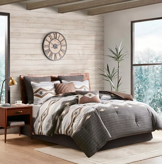 Original Woolrich Rustic Lodge Cabin Comforter Set - All Season Down Warm Bedding Layer and Matching Shams Oversized Full Bitter Creek Grey Brown High-Performance