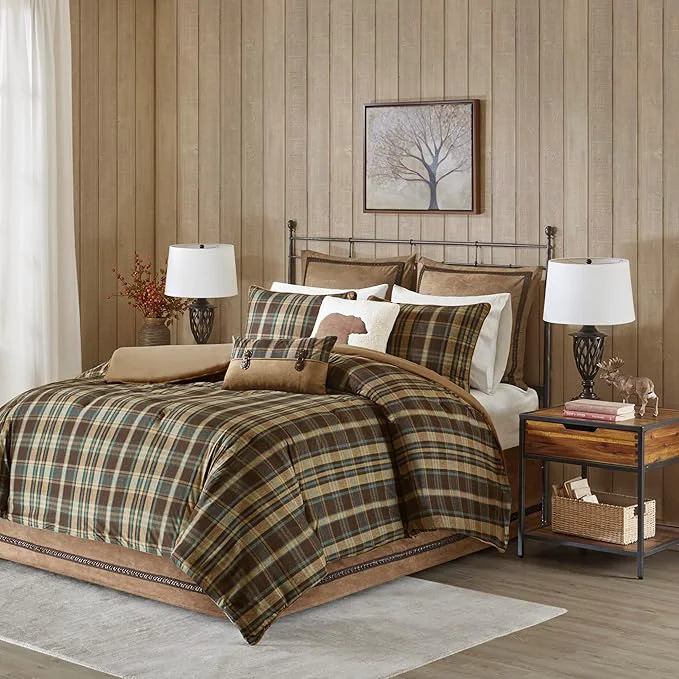 Breathable Woolrich Rustic Lodge Cabin Comforter Set - All Season Down Warm Bedding Layer and Matching Shams Oversized King Hadley Plaid Multi Prestigious