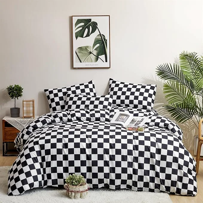 Comfortable Houseri Black and White Comforter Set Queen Plaid Black Grid Comforters Queen Size Teen Boys Men Modern Black White Checkerboard Bedding Comforters Sets Buffalo Plaid Checkered Queen Comforter Set Crafted