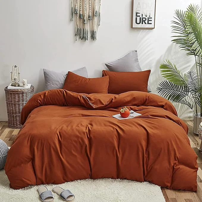 World-Class Houseri Burnt Orange Comforter Set King Size Terracotta Bedding 3 Pieces Women Rust Orange Caramel Comforter King Comfy Soft Comfy Men Solid Color Cinnamon Reddish Brown Quilts Comforters Sets King Classic