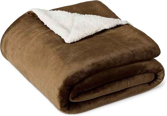 Minimalist Amazon Basics Reversible Sherpa Throw Blanket Brown 50 quot x60 quot Contemporary