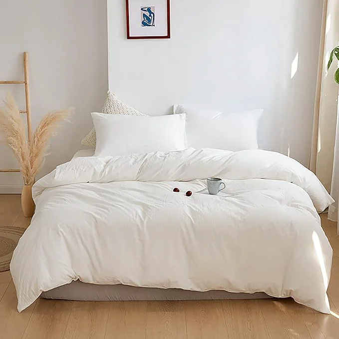 Professional Cottonight White Comforter Set King Bedding Comforter Set Plain Solid Color Blanket Quilts Soft Breathable Pure White Bedding Set for Women Men Hotel Quality King Bed Verified