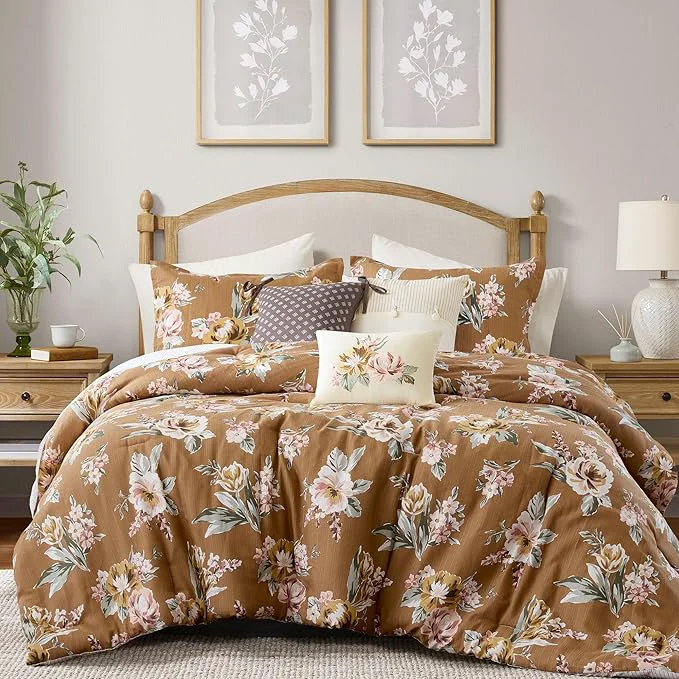 Certified Madison Park Vintage Floral Reversible Comforters King Size Bed All Season Down Bedding Comforter Bedskirt Pillows Shams Salara Queen Terracotta 7 Piece Reversible Reusable