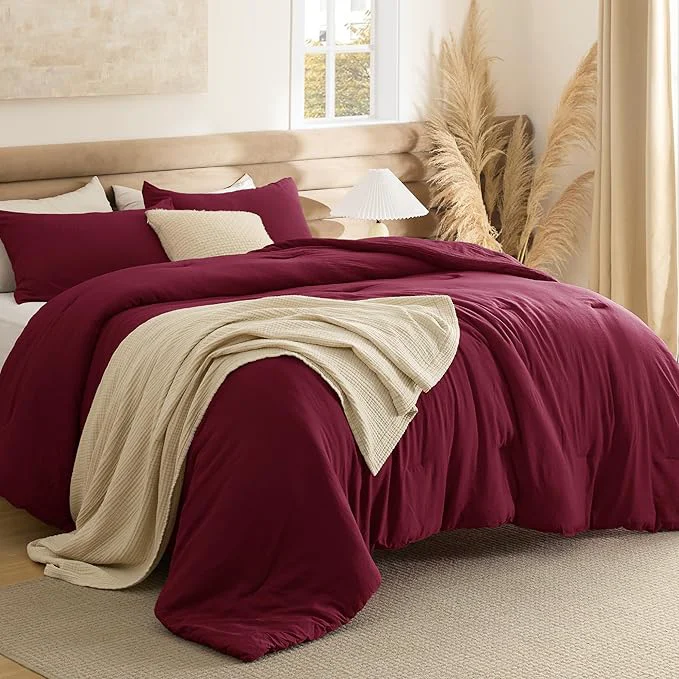 Easy-to-Use Bedsure Queen Comforter Set Dark Red Soft Prewashed Bedding for All Seasons 3 Pieces GentleSoft™ Bed Set 1 Lightweight Comforter 90 quot x90 quot and 2 Pillowcases 20 quot x26 quot Casual