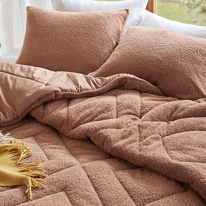 Carefully Designed Comfort Spaces Queen Comforter Set Reversible Feather-Soft Plush Comforters for Queen Size Bed All Season Lightweight Shearling Fleece Sherpa Comforter Queen Size Bed Set Full Queen Brown 3 Piece Safe