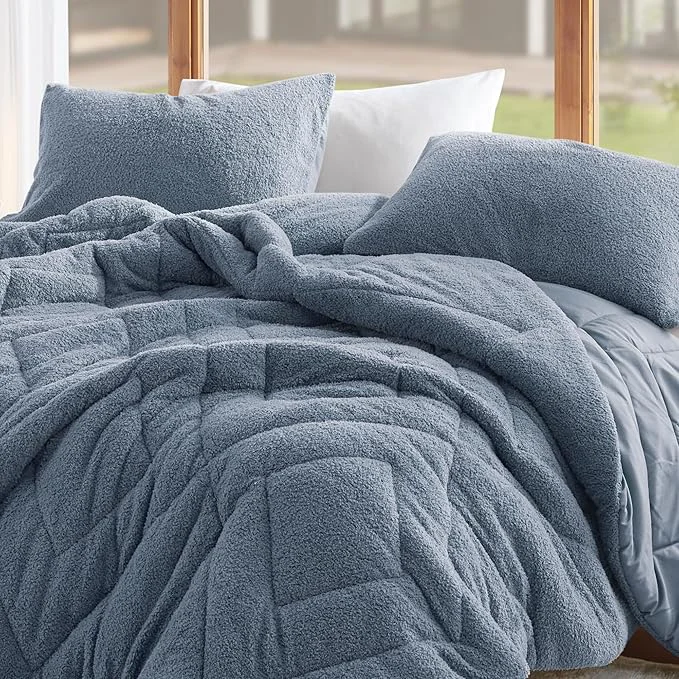 Outstanding Comfort Spaces Twin Comforter Set Reversible Feather-Soft Plush Comforters for Twin Size Bed All Season Lightweight Shearling Fleece Sherpa Comforter Twin Size Bed Set Twin Twin XL Blue 2 Piece Recyclable