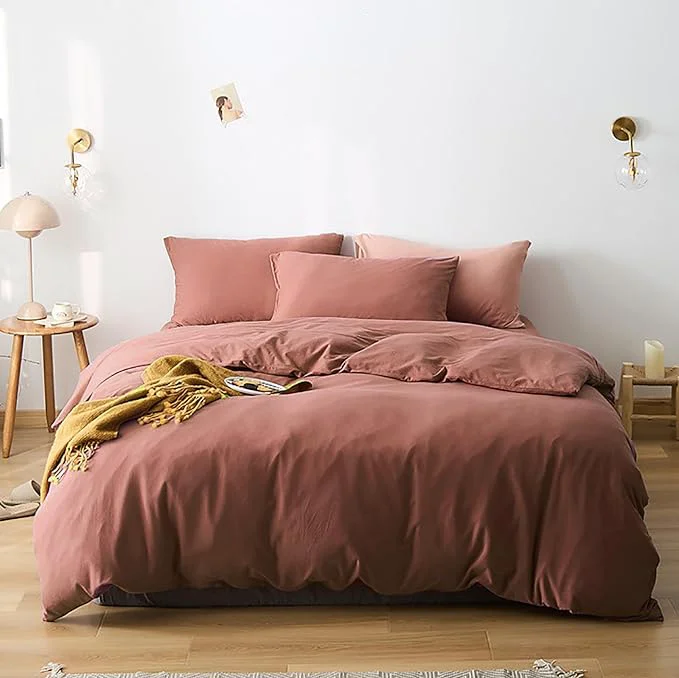 Expertly Made Cottonight Brick Red Comforter Queen Bedding Set - Full Solid Modern Blackish Red Blanket Quilts Soft Simple Breathable Comforter for Women amp Men Crafted