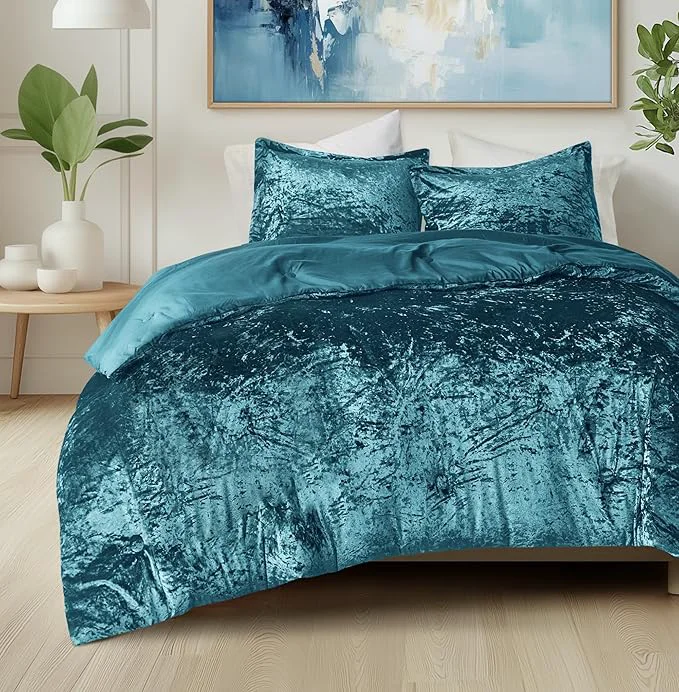 Official Comfort Spaces Juliette Luxe Comforter Set Velvet Lush with Soft Brushed Microfiber Reverse All Season Cozy Velvet Bedding Sets Fluffy Comforter Bed Set Matching Sham Teal King 3 Piece Effective