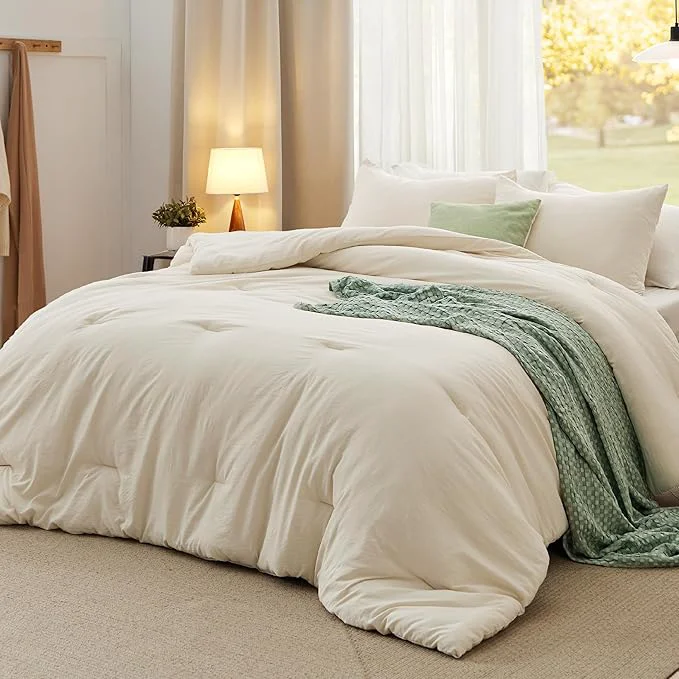 High-Grade Bedsure California King Comforter Set Cream Soft Prewashed Bedding for All Seasons 3 Pieces GentleSoft™ Bed Set 1 Lightweight Comforter 104 quot x96 quot and 2 Pillowcases 20 quot x36 quot Durable