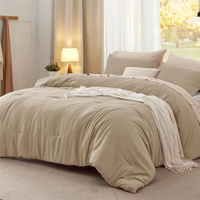 Premium Material Bedsure Oversized King Comforter Set Khaki Soft Prewashed Bedding for All Seasons 3 Pieces GentleSoft™ Bed Set 1 Lightweight Comforter 120 quot x98 quot and 2 Pillowcases 20 quot x36 quot Environmentally Friendly
