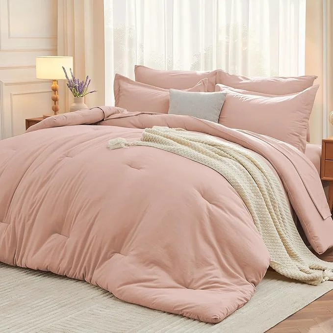 Sustainable MUXHOMO 7 Pieces Full Comforter Set Soft Bed in a Bag Full Size All Season Bedding Set with Comforter Flat Sheet Fitted Sheet Pillowcases amp Shams Rose Gold First-Class