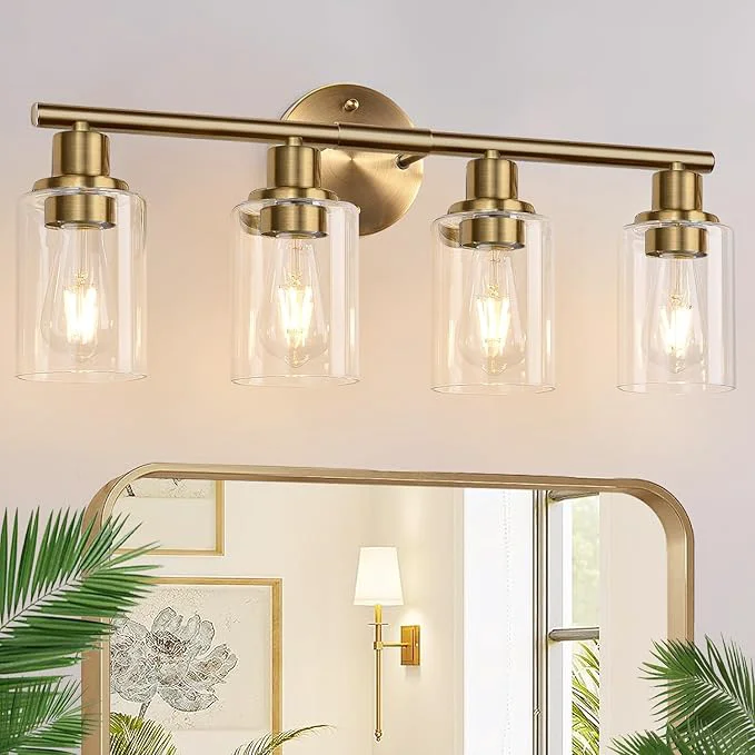 User-Friendly Zarbitta 4-Light Bathroom Light Fixtures Brushed Brass Modern Vanity Lights World-Class