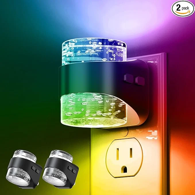 Unique L LOHAS LED Night Light RGB Bubble Night Lights Plug into Wall 2 Pack Reusable