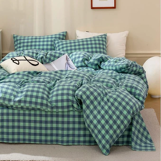 Practical HighBuy Turquoise Gingham Comforter Set Full Vintage Chic Plaid Grid Printed Bedding Comforter with 2 Pillowcases Fluffy Soft Checkered Comforter Set Plaid Bedding Sets 3 Pieces Breathable Eco-Friendly
