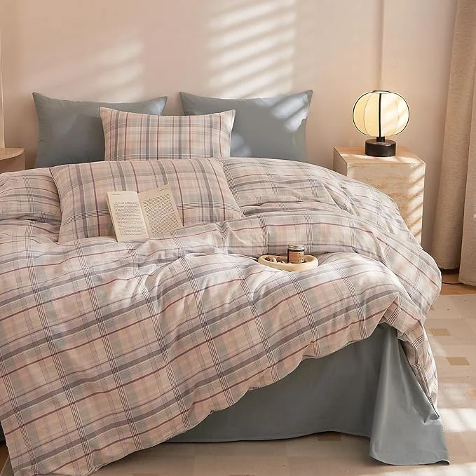 Selected HighBuy Gingham Comforter Set King Blue Pink Grid Plaid Comforter Set Soft Fluffy Checkered Pattern Comforter with 2 Pillowcases for Women Girls Farmhouse Gingham Grid Bedding Comforter Set Dependable