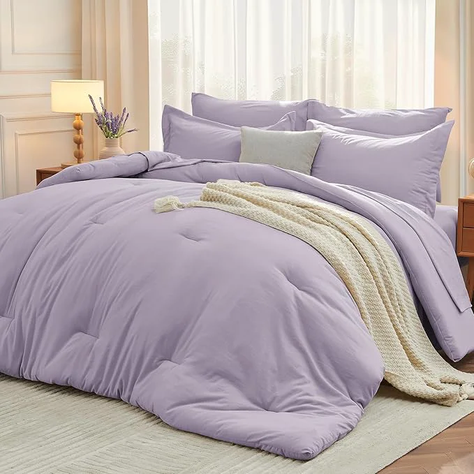 Original MUXHOMO 7 Pieces Queen Comforter Set Soft Bed in a Bag Queen Size All Season Bedding Set with Comforter Flat Sheet Fitted Sheet Pillowcases amp Shams Lavender Consistent