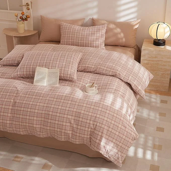 Consistent HighBuy King Comforter Set Pink Gingham Plaid Comforter with 2 Pillowcases Modern Chic Geometric Plaid Comforter 3 Pieces Farmhouse Gingham Bedding Set Fluffy Grid Checkered Comforter Set Functional