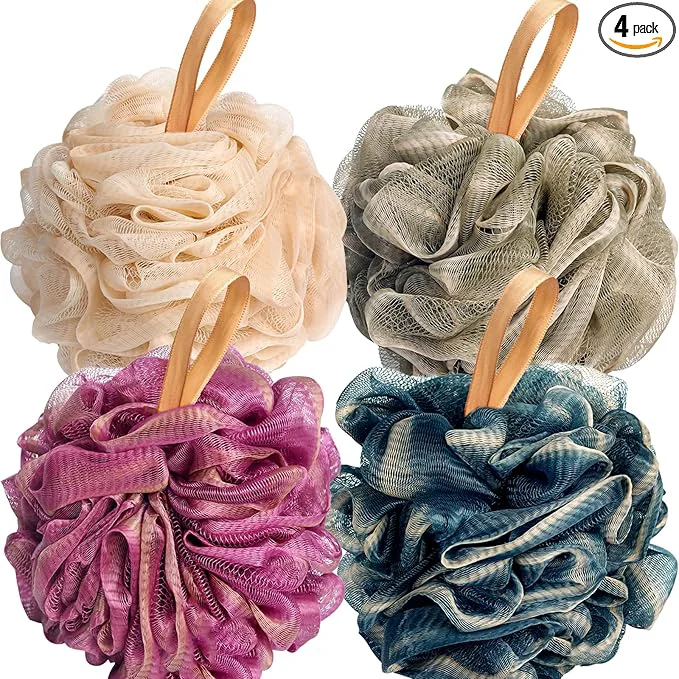 First-Class Fishent Loofahs Bath Sponge 4 Pack 70g Soft Mesh Pouf Shower Puffs Loofa Natural
