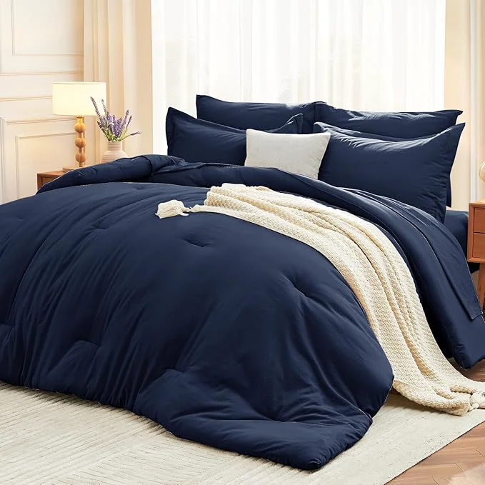 Refined MUXHOMO 5 Pieces Twin XL Comforter Set Soft Bed in a Bag Twin XL Size All Season Bedding Set with Comforter Flat Sheet Fitted Sheet Pillowcases amp Shams Navy Blue Advanced