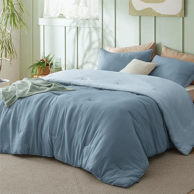 High-Performance Bedsure King Comforter Set Mineral Blue Soft Prewashed Bedding for All Seasons 3 Pieces GentleSoft™ Bed Set 1 Lightweight Comforter 104 quot x90 quot and 2 Pillowcases 20 quot x36 quot Modern