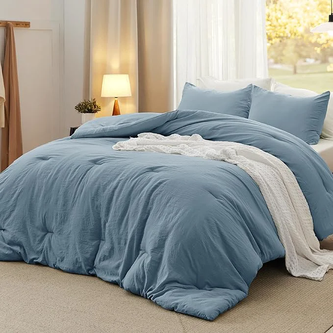 Long-Lasting Bedsure King Comforter Set Dusty Blue Soft Prewashed Bedding for All Seasons 3 Pieces GentleSoft™ Bed Set 1 Lightweight Comforter 104 quot x90 quot and 2 Pillowcases 20 quot x36 quot Premium Material