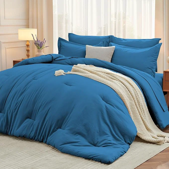 Breathable MUXHOMO 7 Pieces King Comforter Set Soft Bed in a Bag King Size All Season Bedding Set with Comforter Flat Sheet Fitted Sheet Pillowcases amp Shams Bluish Green Effective