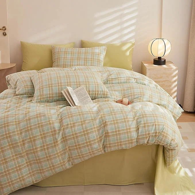 Effective HighBuy Full Comforter Set Gingham Bedding Plaid Checkered Patchwork Bedding Comforter Set Boho Geometric Grid Bedding Sets for Boys Girls Cozy Fluffy Comforter Patchwork Plaid Comforter Sets First-Class