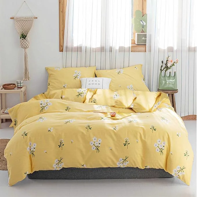 Easy-to-Use HighBuy Queen Comforter Set Yellow Floral for Women Girls 1 Cute Flower Comforter and 2 Pillow Shams All Season Vintage Chic Botanical Bedding Comforter Set Fluffy Comfortable Classic