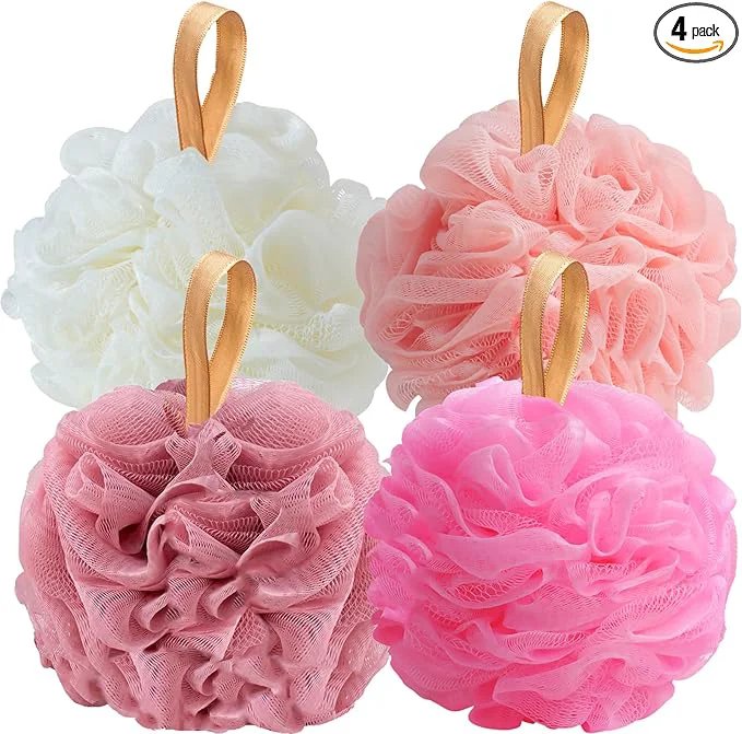 Next-Generation Fishent Loofah Bath Sponge 4 Pack 70g Shower Loofahs Soft Mesh Pouf Shower Quality