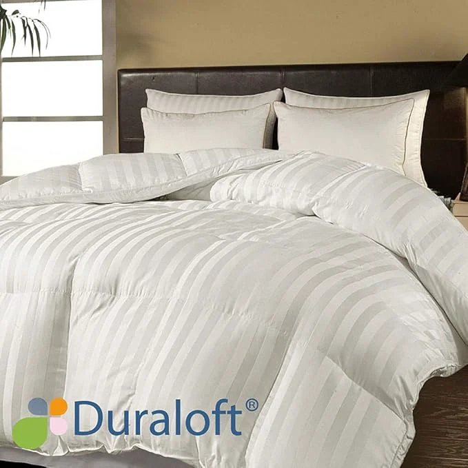 Sustainable Blue Ridge Home Fashions 500 Thread Count Cotton Damask Duraloft Down Comforter King White Official
