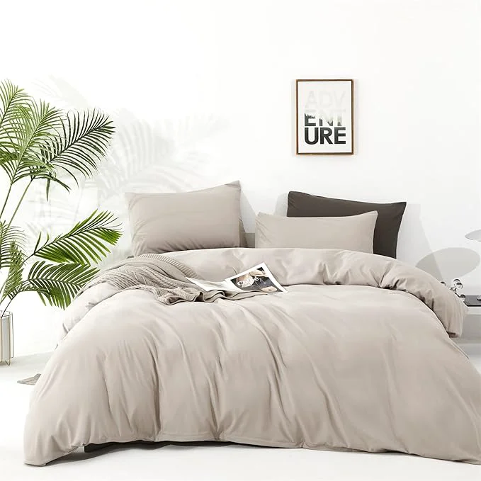 Certified Houseri Beige Queen Comforter Set 3 Pieces Cream Khaki Queen Size Comforter Soft Bedding for All Seasons Modern Light Taupe Light Brown Comforters Lightweight Comfy Warm Elegant Solid Tan Oatmeal Bed Smart