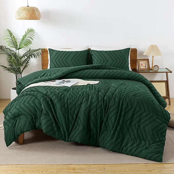Specialty Andency Dark Emerald Green California King Comforter Set Cal King Boho Soft Warm Bedding Comforter Sets 3 Pieces Forest Green Vintage Chevron Tufted Aesthetic Bed Set Exceptional