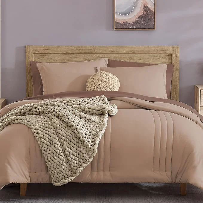 Outstanding Monbix Queen Comforter Set - 7 Pieces Rust Pink Bed in a Bag Queen Bedding Sets with Comforters All Seasons Comforter Bed Set with Sheets Pillowcases amp Shams Consistent