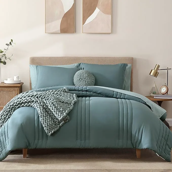 High-Quality Monbix Oversized King Size Comforter Set - 7 Pieces Blue Green Bed in a Bag Oversized King Bedding Sets with Comforters All Seasons Comforter Bed Set with Sheets Pillowcases amp Shams Expertly Made