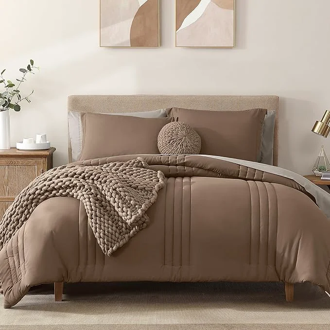 Smart Monbix Oversized Queen Comforter Set - 7 Pieces Brown Bed in a Bag Oversized Queen Bedding Sets with Comforters All Seasons Comforter Bed Set with Sheets Pillowcases amp Shams Optimized