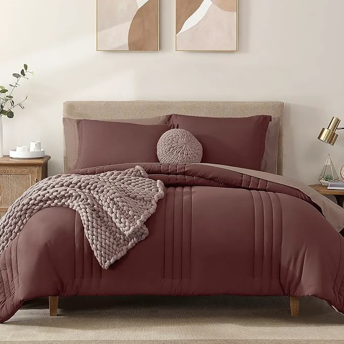 Classic Monbix Queen Comforter Set - 7 Pieces Dark Red Bed in a Bag Queen Bedding Sets with Comforters All Seasons Comforter Bed Set with Sheets Pillowcases amp Shams Reliable