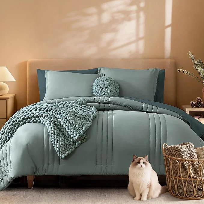 Genuine Monbix Oversized Queen Comforter Set - 7 Pieces Sage Green Bed in a Bag Oversized Queen Bedding Sets with Comforters All Seasons Comforter Bed Set with Sheets Pillowcases amp Shams Stylish