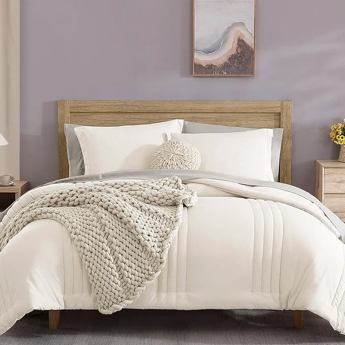 High-End Monbix King Size Comforter Set - 7 Pieces Bed in a Bag King Snow White Bedding Sets with Comforter All Seasons Comforter Bed Set with Sheets Pillowcases amp Shams Casual